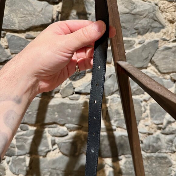 Saint Laurent Black Leather YSL Monogram Cassandre Thin Belt - Picture 6 of 13